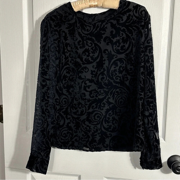 Talbots sheer/velvet burnout top, back buttons, sz.12, evening, event, date - Picture 1 of 9